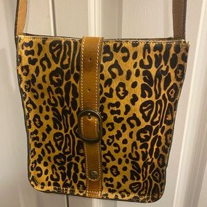 Patricia Nash Brown haircalf Crossbody Bag with Classic Design